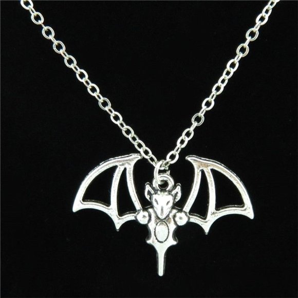 Gothic Silver Outlined Bat Necklace - Picture 2 of 4